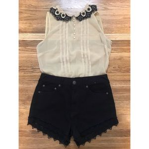 Vintage Button Front Peter Pan Lace Blouse